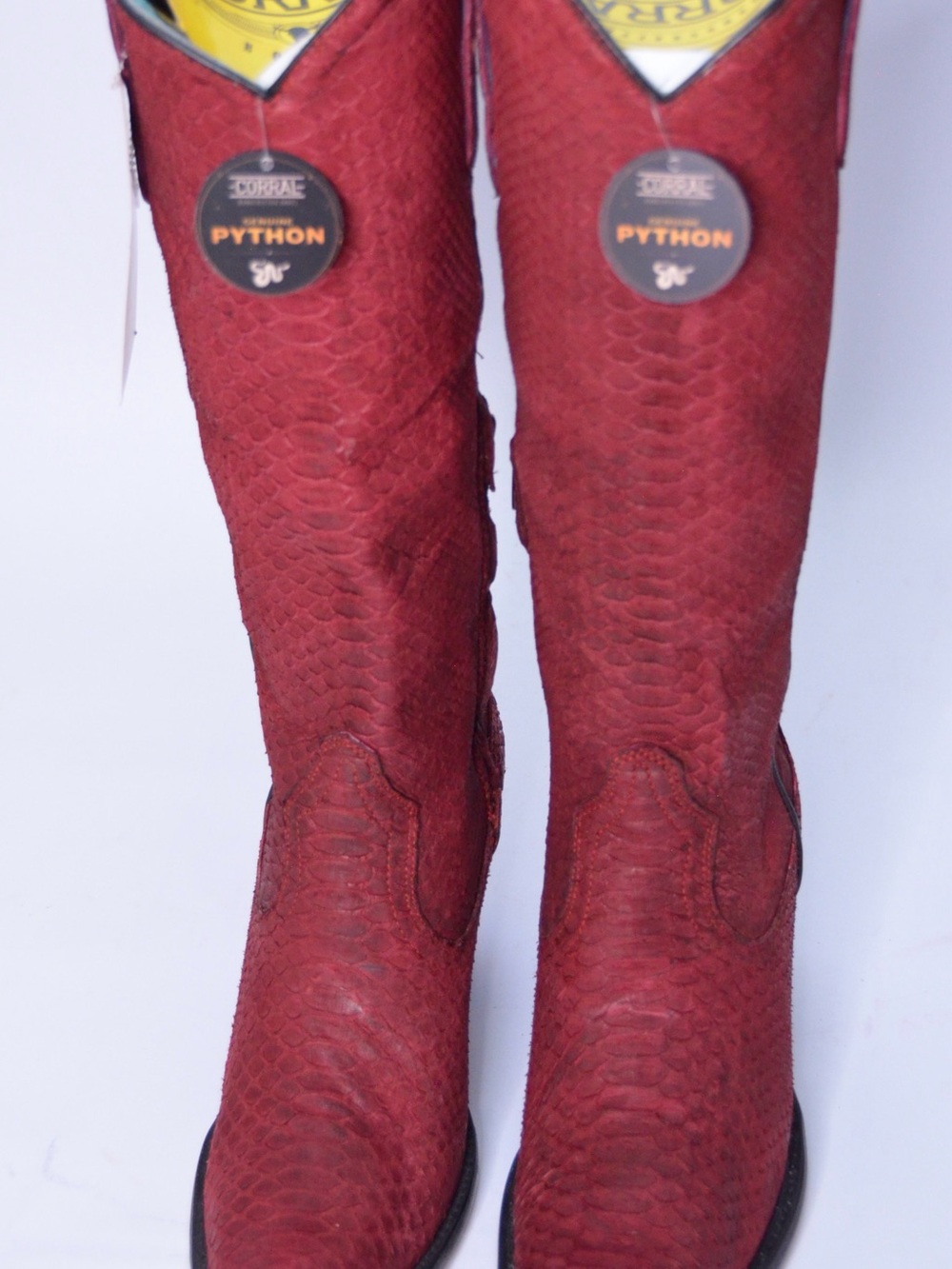 Corral Boots Genuine Red Full Python Tall Top Snip Toe Zippered with New/wBox - Picture 7 of 11